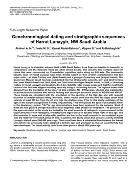 Geochronological Dating and Stratigraphic Sequences of Harrat Lunayyir, NW Saudi Arabia