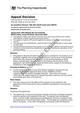 Appeal Decision Hearing Held on 11 & 12 June 2019 Site Visit Made on 12 June 2019