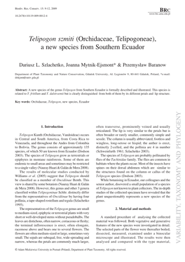 Telipogon Szmiti (Orchidaceae, Telipogoneae), a New Species from Southern Ecuador