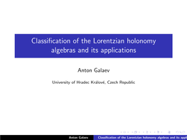 Classification of the Lorentzian Holonomy Algebras and Its