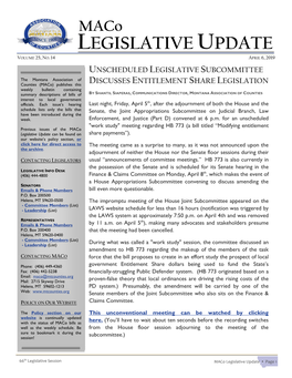 Maco LEGISLATIVE UPDATE VOLUME 25, NO