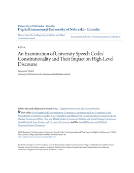 An Examination of University Speech Codes' Constitutionality and Their