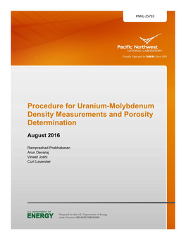 Procedure for Uranium-Molybdenum Density Measurements and Porosity Determination