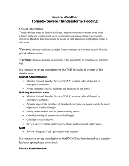 Severe Weather Tornado/Severe Thunderstorm/Flooding