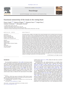 Functional Connectivity of the Insula in the Resting Brain