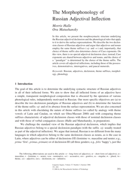 The Morphophonology of Russian Adjectival Inflection Morris Halle Ora Matushansky