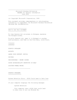Microsoft Windows Millennium README for General Information June 2000