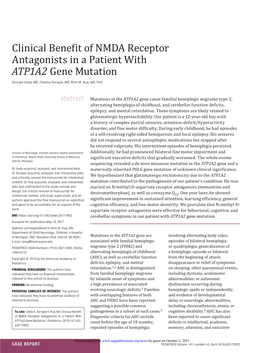 Clinical Benefit of NMDA Receptor Antagonists in a Patient with ATP1A2 Gene Mutation Keisuke Ueda, Fatema Serajee and Ahm M