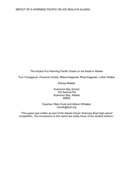 Impact of a Warming Pacific on Ice Seals in Alaska