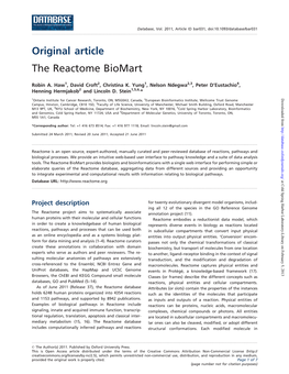 Original Article the Reactome Biomart