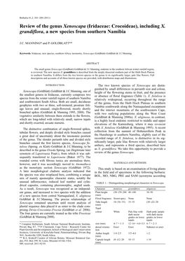 Review of the Genus Xenoscapa (Iridaceae: Crocoideae), Including X. Grandiflora, a New Species from Southern Namibia