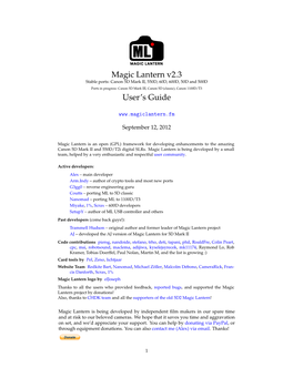 Magic Lantern V2.3 – User's Guide