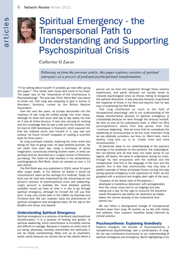 Spiritual Emergency - the E L C Transpersonal Path to I T R Understanding and Supporting a Psychospiritual Crisis Catherine G Lucas