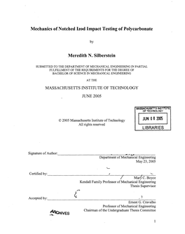 Mechanics of Notched Izod Impact Testing of Polycarbonate Meredith