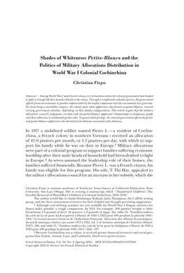 Petits-Blancs and the Politics of Military Allocations Distribution In