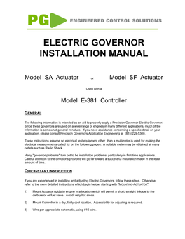 Electric Governor Installation Manual