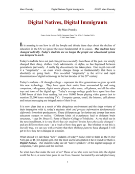 Digital Immigrants and Natives