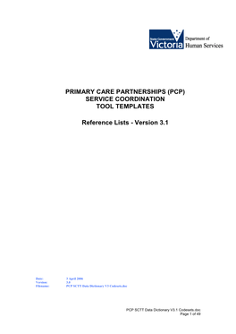 PCP SCTT Data Dictionary V3.1 Codesets.Doc Page 1 of 49