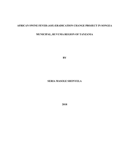 African Swine Fever (Asf) Eradication Change Project in Songea Municipal