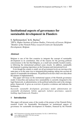 Institutional Aspects of Governance for Sustainable Development in Flanders