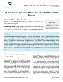 Lichentherapy: Highlights on the Pharmaceutical Potentials of Lichens