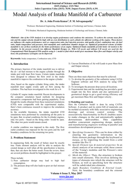 Modal Analysis of Intake Manifold of a Carburetor