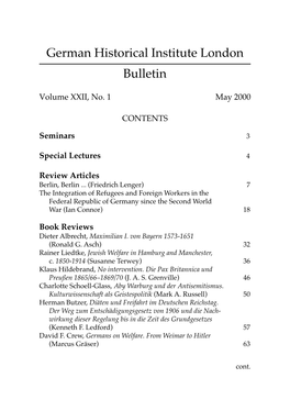 German Historical Institute London Bulletin Vol 22 (2000), No. 1