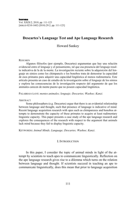 Descartes's Language Test and Ape Language Research