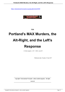 Portland's MAX Murders, the Alt-Right, and the Left's Response