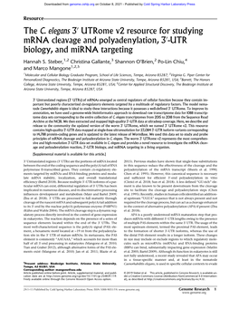 The C. Elegans 3′ Utrome V2 Resource for Studying Mrna Cleavage and Polyadenylation, 3′-UTR Biology, and Mirna Targeting