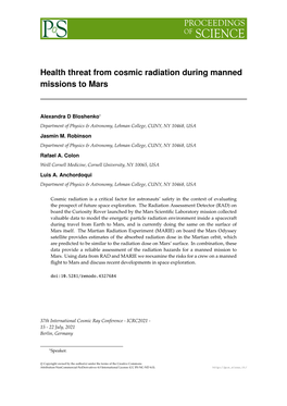 Health Threat from Cosmic Radiation During Manned Missions to Mars