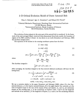 N98- Z 5 3-D Orbital Evolution Model of Outer Asteroid Belt