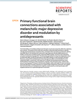 Primary Functional Brain Connections Associated with Melancholic Major