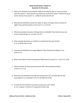 Study of Ecclesiastes: Chapter 11 Questions for Discussion