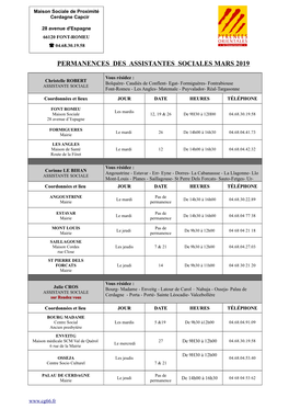 Permanences Des Assistantes Sociales Mars 2019