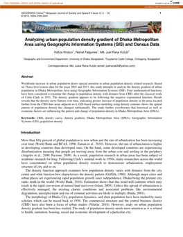 Analyzing Urban Population Density Gradient of Dhaka Metropolitan Area Using Geographic Information Systems (GIS) and Census Data