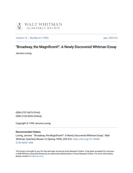 A Newly Discovered Whitman Essay