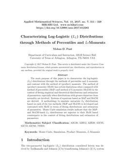 Characterizing Log-Logistic (LL) Distributions Through Methods of Percentiles and L-Moments