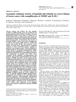 Synergistic Antitumor Activity of Lapatinib and Retinoids on a Novel Subtype of Breast Cancer with Coampliﬁcation of ERBB2 and RARA