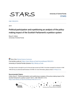 Political Participation and E-Petitioning an Analysis of the Policy-Making Impact of the Scottish Parliament's E-Petition System