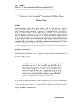 Positivism, Cerebralism and Voluntarism in William James