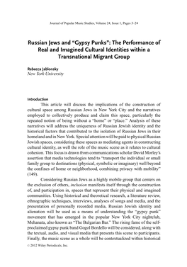 “Gypsy Punks”: the Performance of Real and Imagined Cultural Identities Within a Transnational Migrant Group