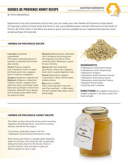 HERBES DE PROVENCE HONEY RECIPE Backyardbeekeeping.Iamcountryside.Com by RITA HEIKENFELD