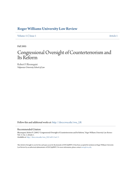 Congressional Oversight of Counterterrorism and Its Reform Robert F