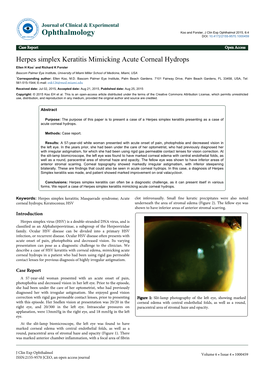 Herpes Simplex Keratitis Mimicking Acute Corneal Hydrops