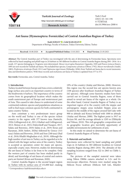 Ant Fauna (Hymenoptera: Formicidae) of Central Anatolian Region of Turkey