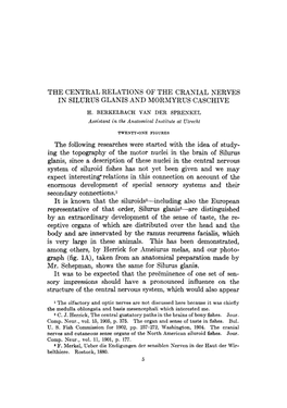 The Central Relations of the Cranial Nerves in Silurus Glanis and Mormyrus Caschive