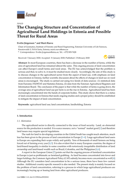 The Changing Structure and Concentration of Agricultural Land Holdings in Estonia and Possible Threat for Rural Areas