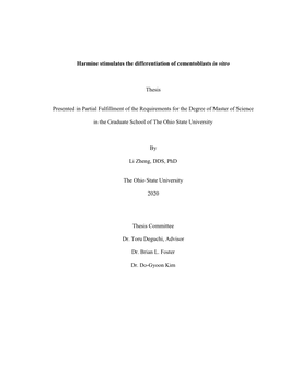 1 Harmine Stimulates the Differentiation of Cementoblasts In