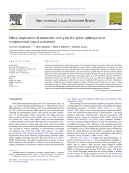 Ethical Implications of Democratic Theory for U.S. Public Participation in Environmental Impact Assessment